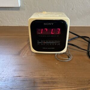 Sony Dream Machine ICF-C121 AM FM Alarm Clock Radio White Cube Tested Working